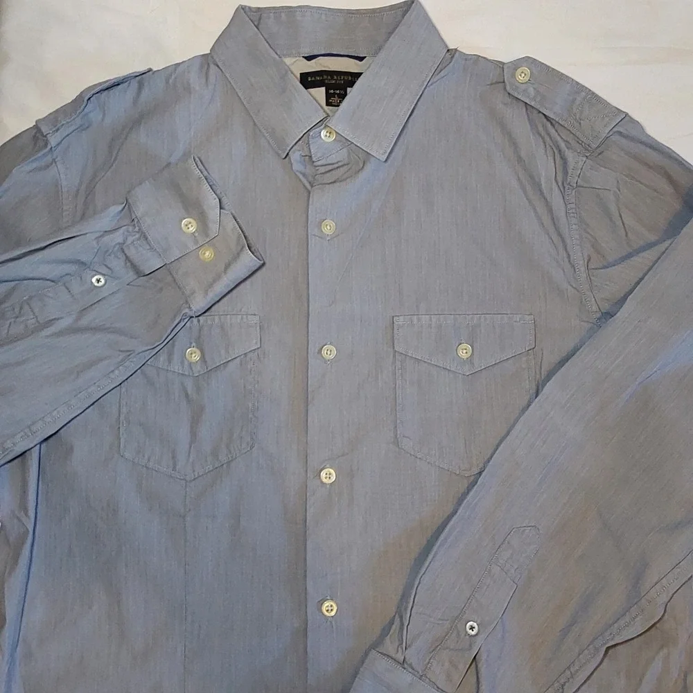 Banana Republic Dress Shirt Mens 16-16.5 LG Blue Long Sleeve Tailored‎ Slim Fit